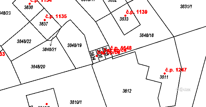 Ústí nad Labem 41674251 na parcele st. 3836 v KÚ Střekov, Katastrální mapa
