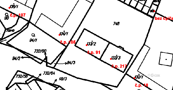 Ruprechtov 91 na parcele st. 133/2 v KÚ Ruprechtov, Katastrální mapa
