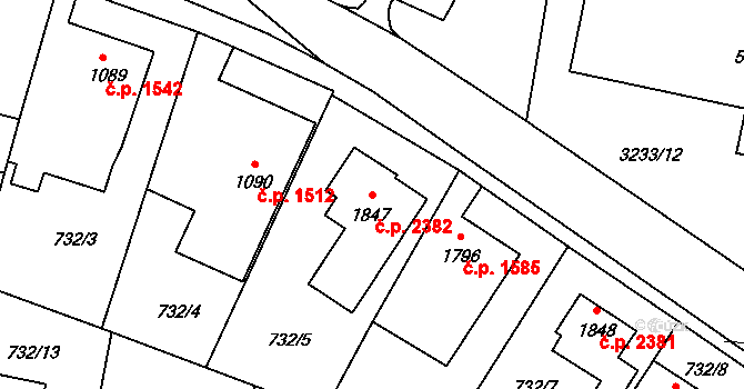 Zlín 2382 na parcele st. 1847 v KÚ Zlín, Katastrální mapa