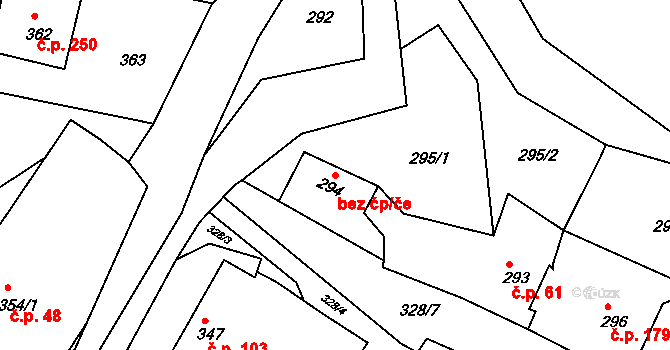 Lípa 42296251 na parcele st. 294 v KÚ Lípa nad Dřevnicí, Katastrální mapa