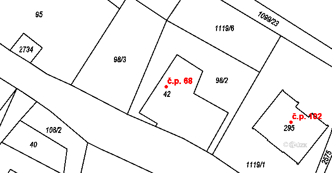 Klokočov 68, Vítkov na parcele st. 42 v KÚ Klokočov u Vítkova, Katastrální mapa