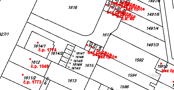 Brno 42904251 na parcele st. 1618 v KÚ Černá Pole, Katastrální mapa