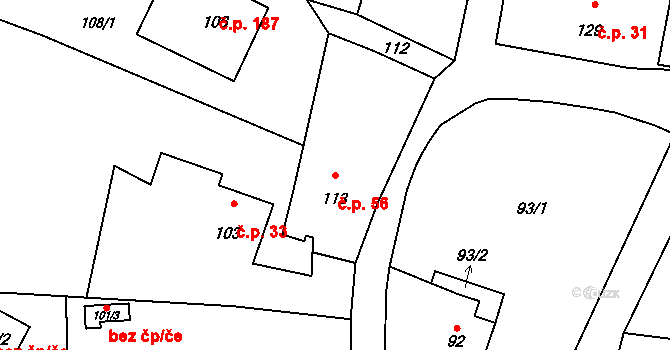 Děhylov 56 na parcele st. 113 v KÚ Děhylov, Katastrální mapa