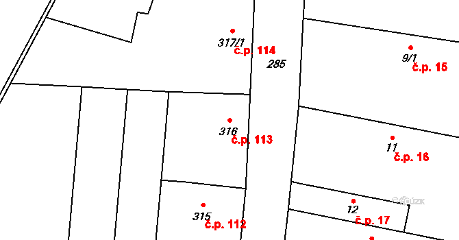 Malé Hoštice 113, Opava na parcele st. 316 v KÚ Malé Hoštice, Katastrální mapa