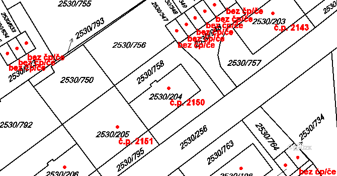 Předměstí 2150, Opava na parcele st. 2530/204 v KÚ Opava-Předměstí, Katastrální mapa