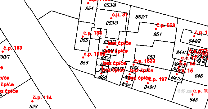 Děčín 47232251 na parcele st. 857 v KÚ Podmokly, Katastrální mapa