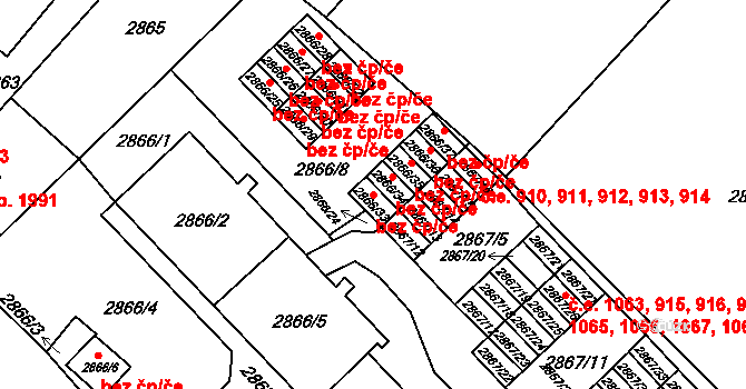 Brno 49422251 na parcele st. 2866/33 v KÚ Žabovřesky, Katastrální mapa