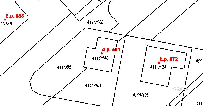Choceňské Předměstí 571, Vysoké Mýto na parcele st. 4111/146 v KÚ Vysoké Mýto, Katastrální mapa
