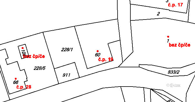Licibořice 19 na parcele st. 60 v KÚ Licibořice, Katastrální mapa