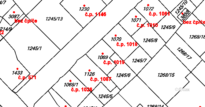 Hlinsko 1019 na parcele st. 1069 v KÚ Hlinsko v Čechách, Katastrální mapa