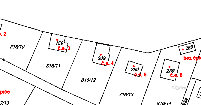 Smrkovice 4, Písek na parcele st. 309 v KÚ Smrkovice, Katastrální mapa