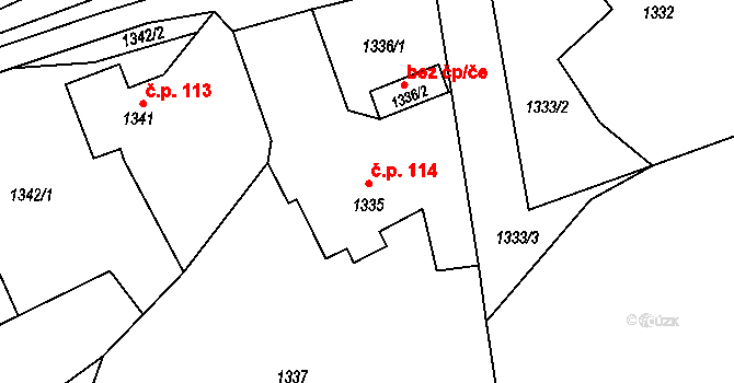 Rapotín 114 na parcele st. 1335 v KÚ Rapotín, Katastrální mapa