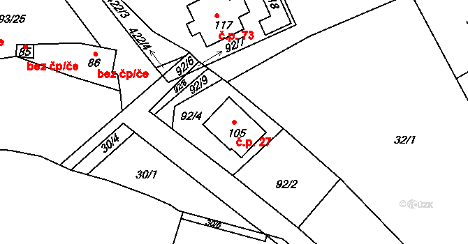 Beroun-Jarov 27, Beroun na parcele st. 105 v KÚ Jarov u Berouna, Katastrální mapa