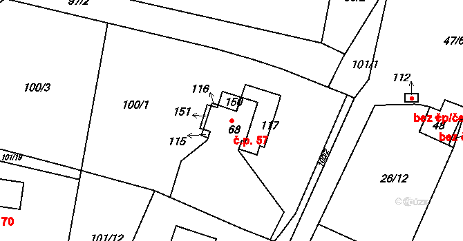 Lhotky 57, Malotice na parcele st. 68 v KÚ Lhotky u Malotic, Katastrální mapa