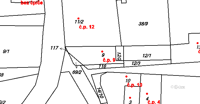 Jenišovice 9, Býkev na parcele st. 9 v KÚ Jenišovice u Mělníka, Katastrální mapa