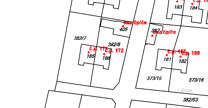 Mlékojedy 172, Neratovice na parcele st. 166 v KÚ Mlékojedy u Neratovic, Katastrální mapa