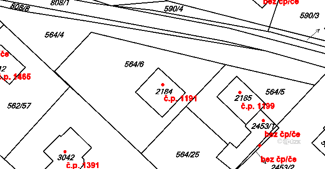 Neratovice 1191 na parcele st. 2184 v KÚ Neratovice, Katastrální mapa