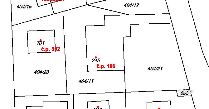 Třebotov 186 na parcele st. 245 v KÚ Třebotov, Katastrální mapa