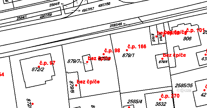Hořejší Předměstí 98, Domažlice na parcele st. 879/2 v KÚ Domažlice, Katastrální mapa