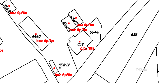 Velké Předměstí 198, Horšovský Týn na parcele st. 653 v KÚ Horšovský Týn, Katastrální mapa