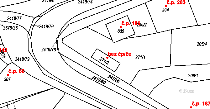Klenčí pod Čerchovem 186 na parcele st. 639 v KÚ Klenčí pod Čerchovem, Katastrální mapa