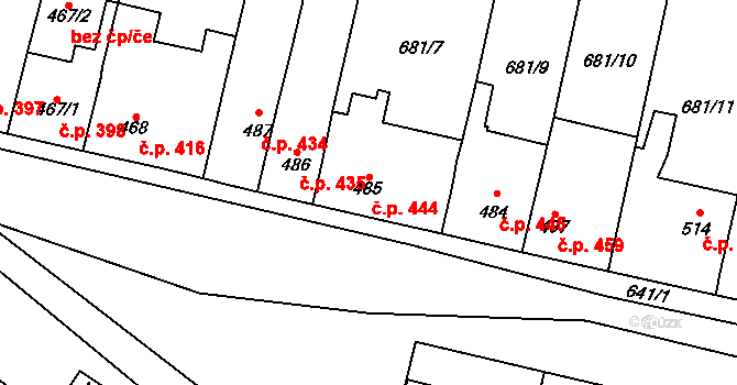 Radnice 444 na parcele st. 485 v KÚ Radnice u Rokycan, Katastrální mapa