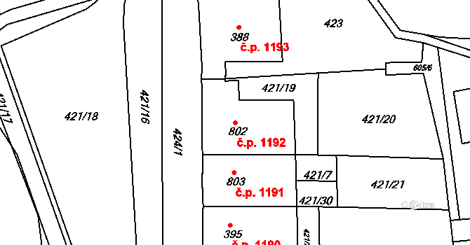 Náchod 1192 na parcele st. 802 v KÚ Náchod, Katastrální mapa
