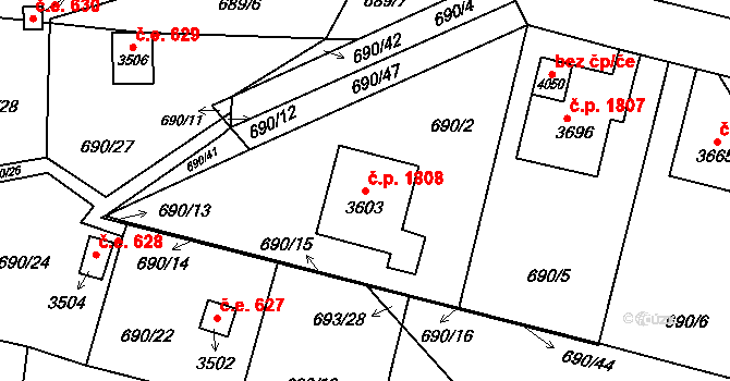 Náchod 1808 na parcele st. 3603 v KÚ Náchod, Katastrální mapa