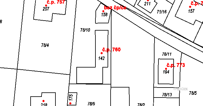 Sezemice 760 na parcele st. 142 v KÚ Počaply nad Loučnou, Katastrální mapa