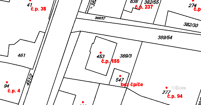 Dražkovice 155, Pardubice na parcele st. 453 v KÚ Dražkovice, Katastrální mapa