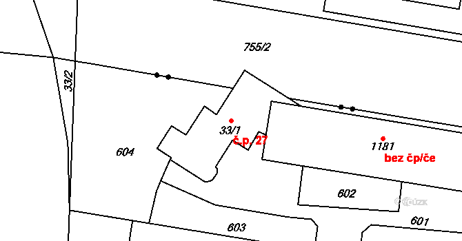 Pardubičky 27, Pardubice na parcele st. 33/1 v KÚ Pardubičky, Katastrální mapa