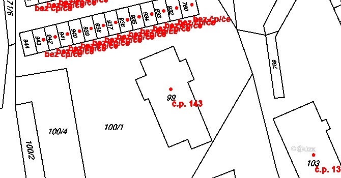 Jerlochovice 143, Fulnek na parcele st. 99 v KÚ Jerlochovice, Katastrální mapa