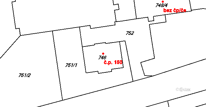 Loučka 150, Nový Jičín na parcele st. 746 v KÚ Loučka u Nového Jičína, Katastrální mapa