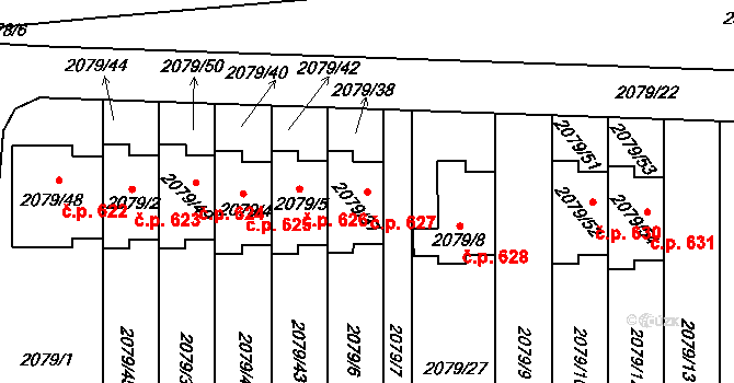 Příbram III 627, Příbram na parcele st. 2079/37 v KÚ Příbram, Katastrální mapa