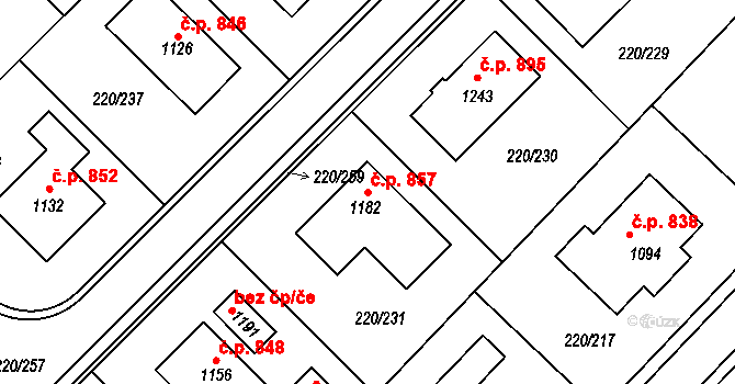 Luka nad Jihlavou 857 na parcele st. 1182 v KÚ Luka nad Jihlavou, Katastrální mapa
