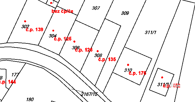 Křemže 135 na parcele st. 308 v KÚ Křemže, Katastrální mapa