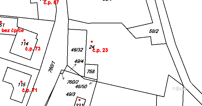 Plačkov 23, Humpolec na parcele st. 24 v KÚ Plačkov, Katastrální mapa