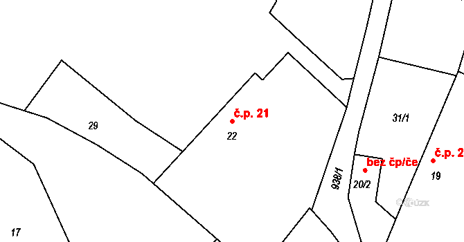 Hornosín 21 na parcele st. 22 v KÚ Hornosín, Katastrální mapa