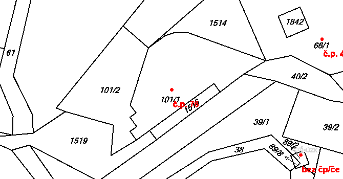 Veletice 76, Holedeč na parcele st. 101/1 v KÚ Veletice, Katastrální mapa