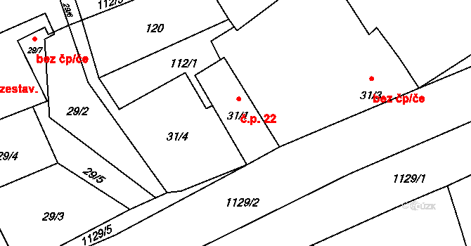 Kluček 22, Liběšice na parcele st. 31/1 v KÚ Kluček, Katastrální mapa