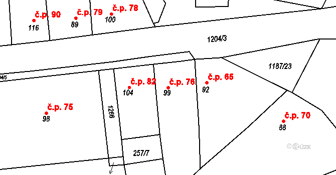 Liběšovice 76, Blšany na parcele st. 99 v KÚ Liběšovice, Katastrální mapa