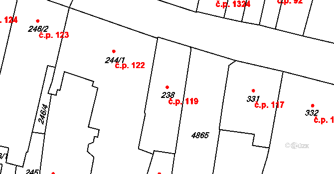 Louny 119 na parcele st. 238 v KÚ Louny, Katastrální mapa