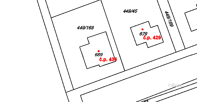 Merklín 436 na parcele st. 689 v KÚ Merklín u Přeštic, Katastrální mapa