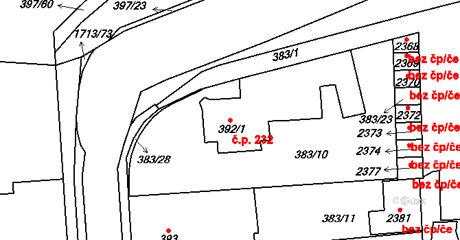 Přibyslav 232 na parcele st. 392/1 v KÚ Přibyslav, Katastrální mapa