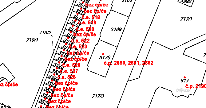 Havlíčkův Brod 2850,2851,2852 na parcele st. 3170 v KÚ Havlíčkův Brod, Katastrální mapa
