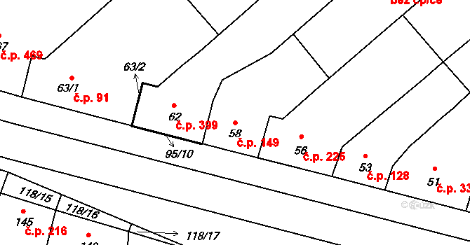 Moravský Žižkov 149 na parcele st. 58 v KÚ Moravský Žižkov, Katastrální mapa