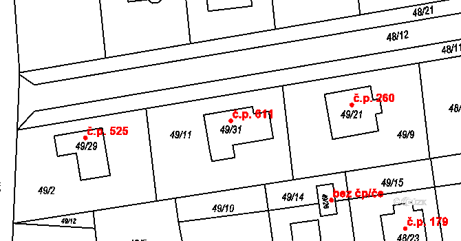 Tichá 611 na parcele st. 49/31 v KÚ Tichá na Moravě, Katastrální mapa