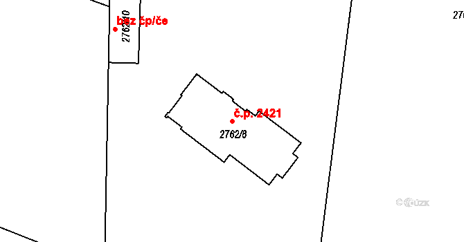 Benešov 2421 na parcele st. 2762/8 v KÚ Benešov u Prahy, Katastrální mapa