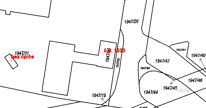 Dubí 1033, Kladno na parcele st. 1947/30 v KÚ Dubí u Kladna, Katastrální mapa