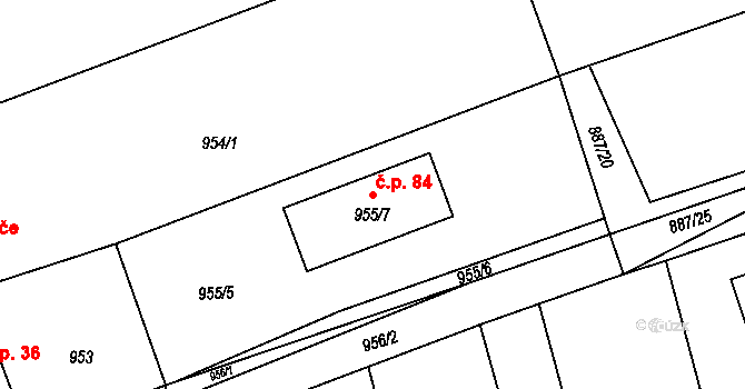 Chlumec 84, Olešník na parcele st. 955/7 v KÚ Olešník, Katastrální mapa